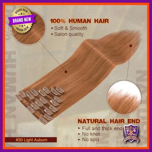 Clip-in Human Hair Extensions, 16 Inch Straight, 8 Piece Full Head Set main image 6